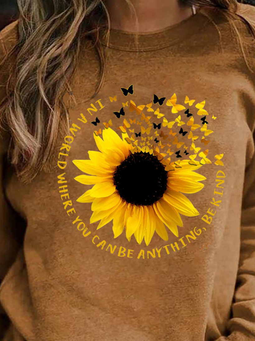 Cotton Blends Sunflower Casual Hoodies & Sweatshirt