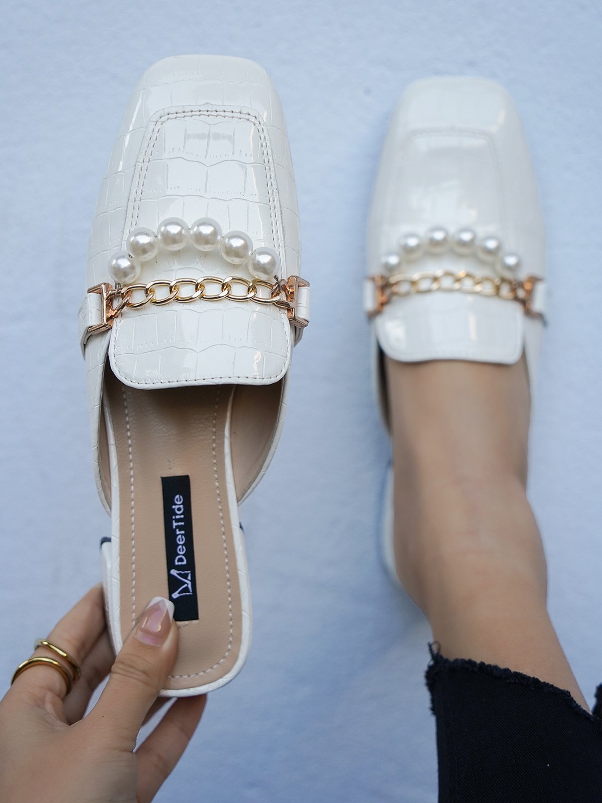 Pu Leather Chunky Heel Women Shoes