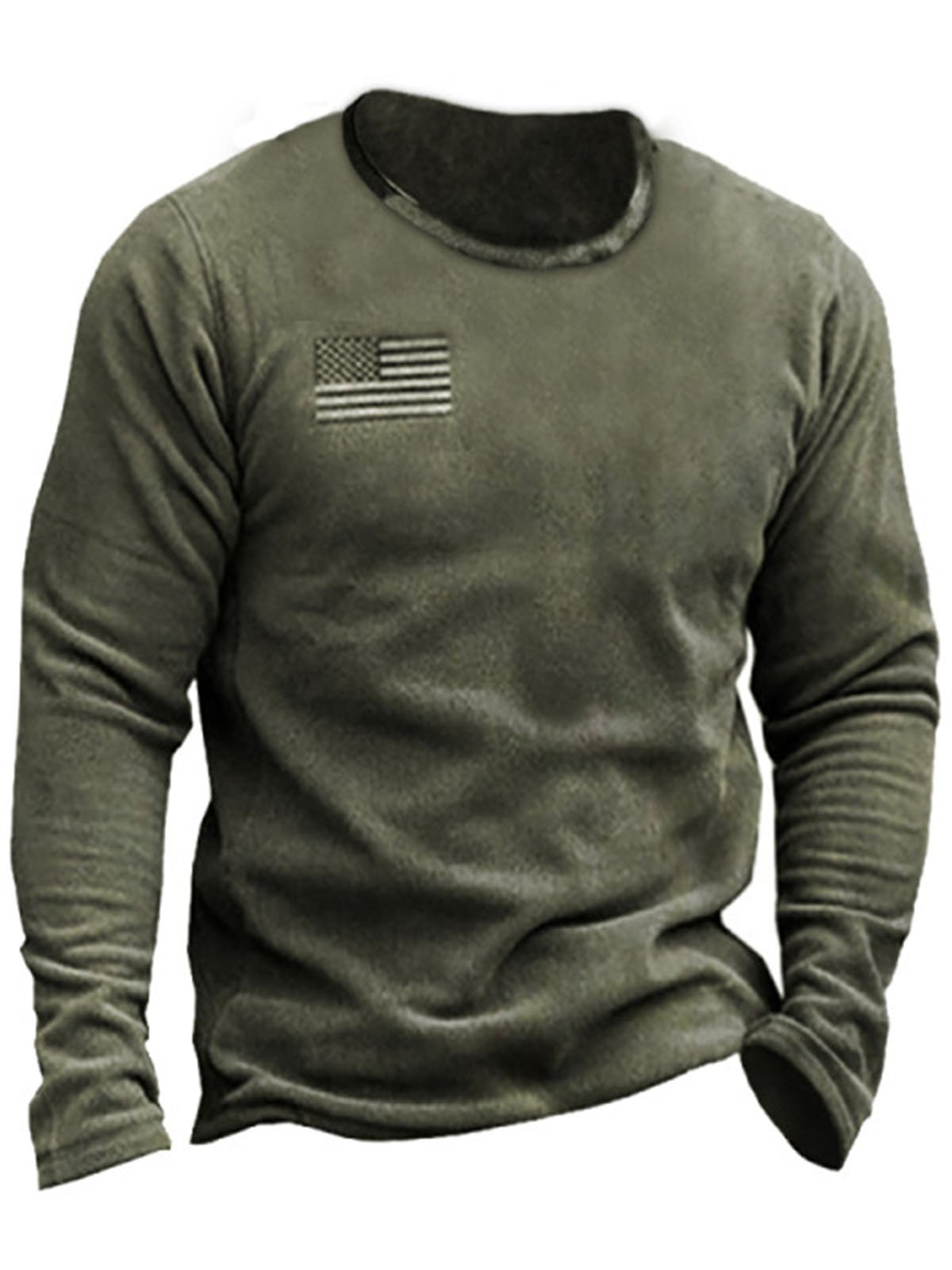 Long Sleeve Crew Neck America Flag Casual Men-T-Shirts
