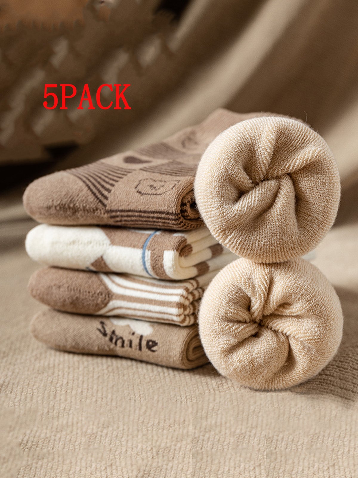 Retro Bear Heart Cotton Warm Socks 5 Piece Set