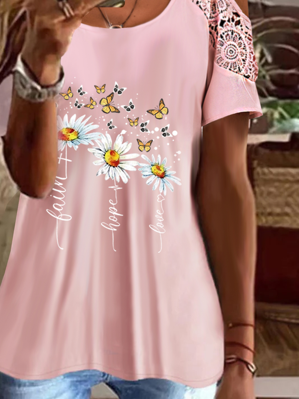 Loosen Vacation Cotton Blends T-shirt