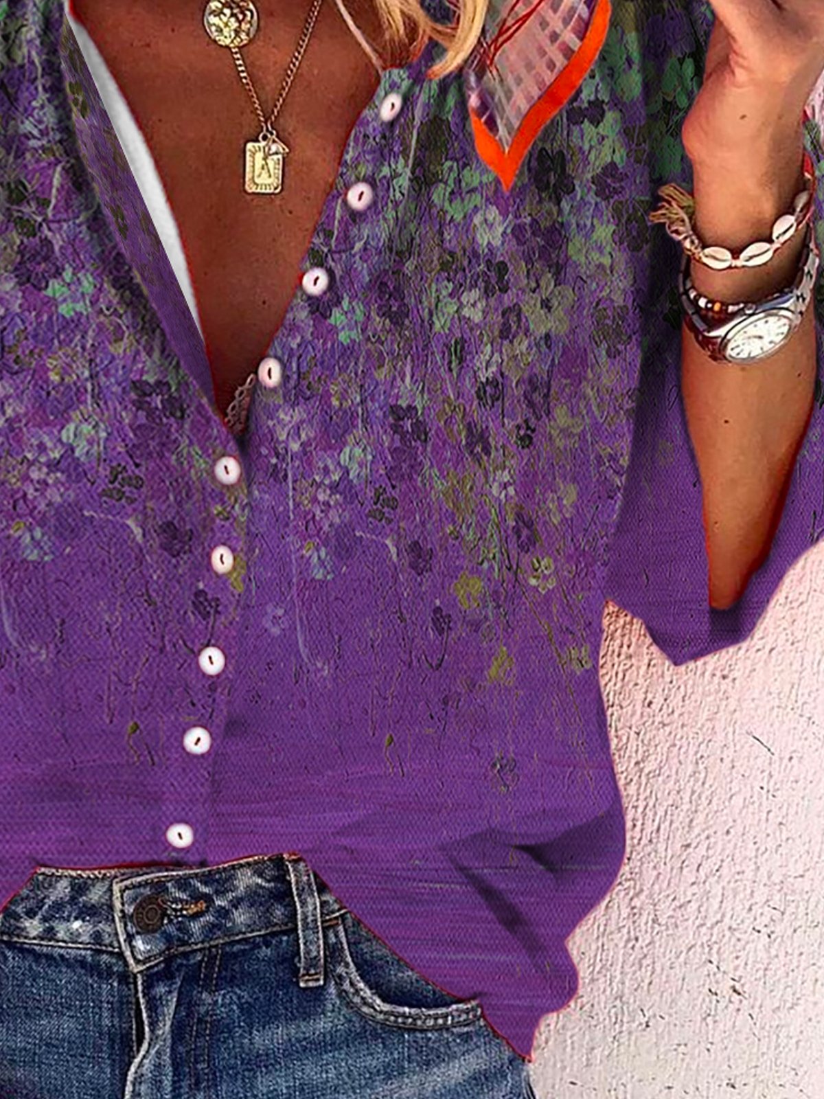 Loosen Floral Casual Blouses