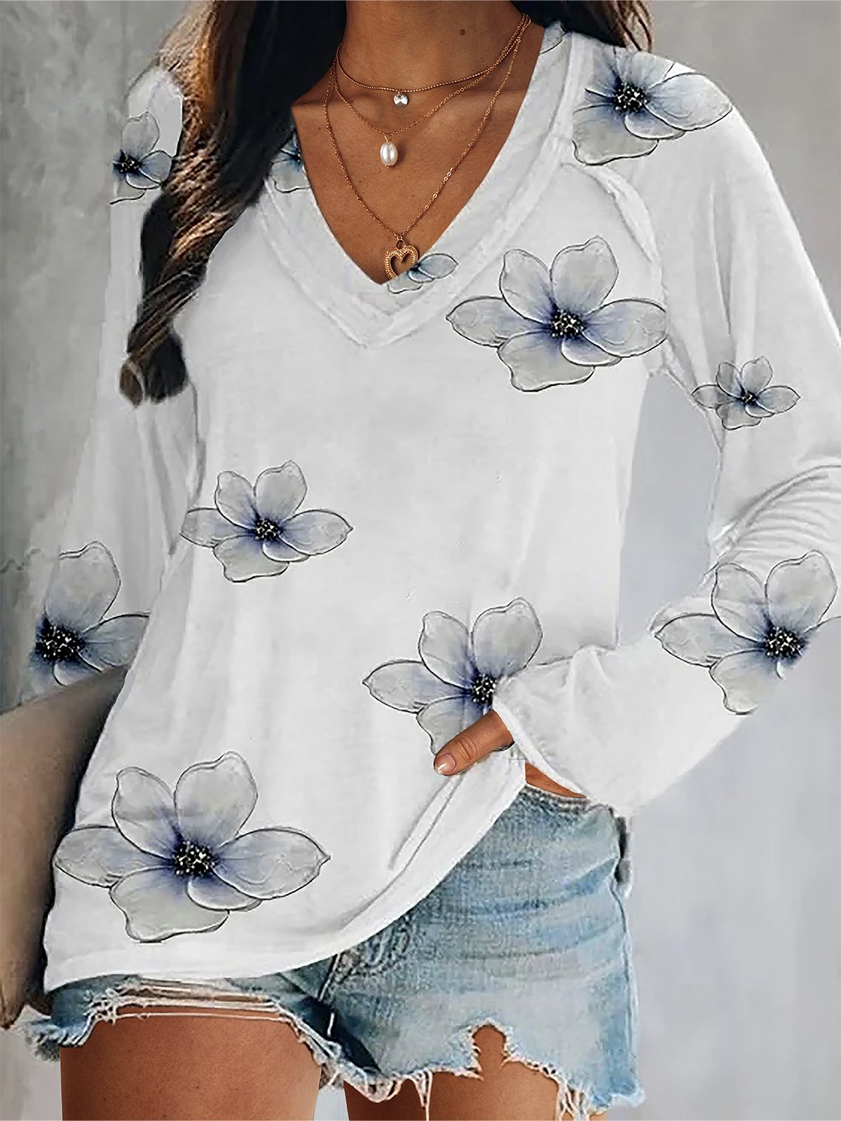 V Neck Loosen Casual T-shirt