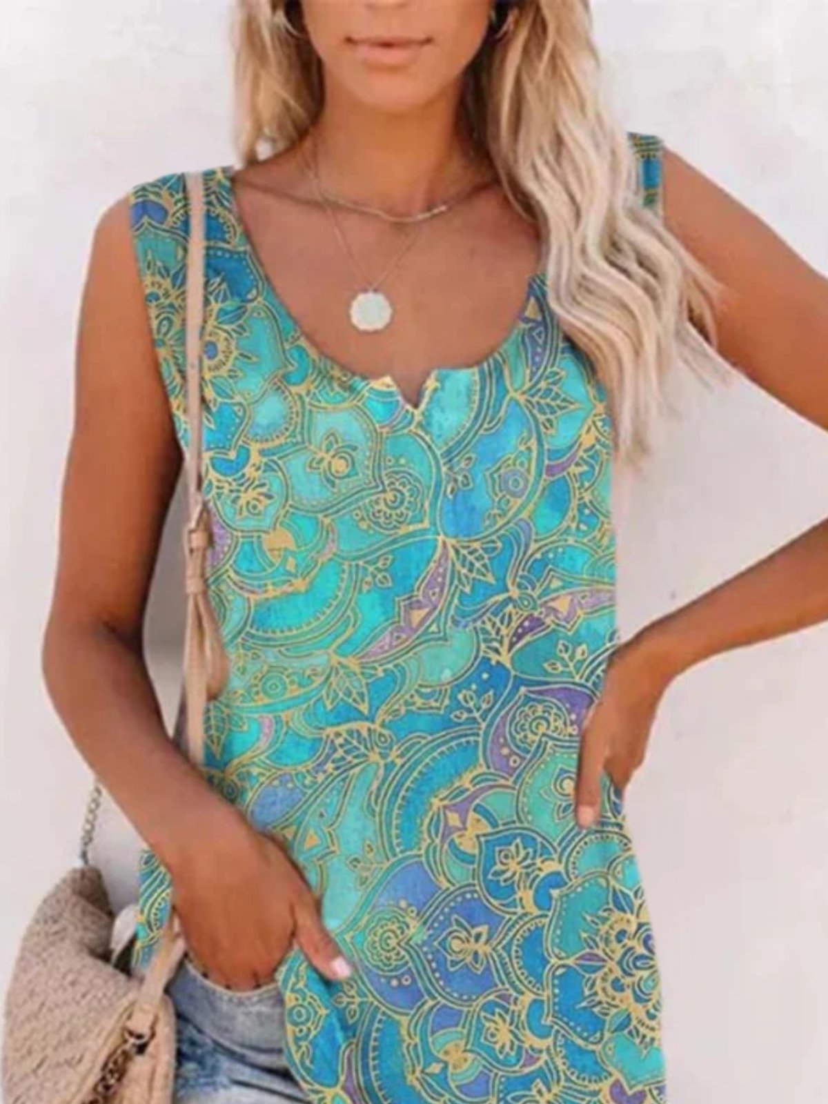Round Neck Cotton Blends Tank & Cami