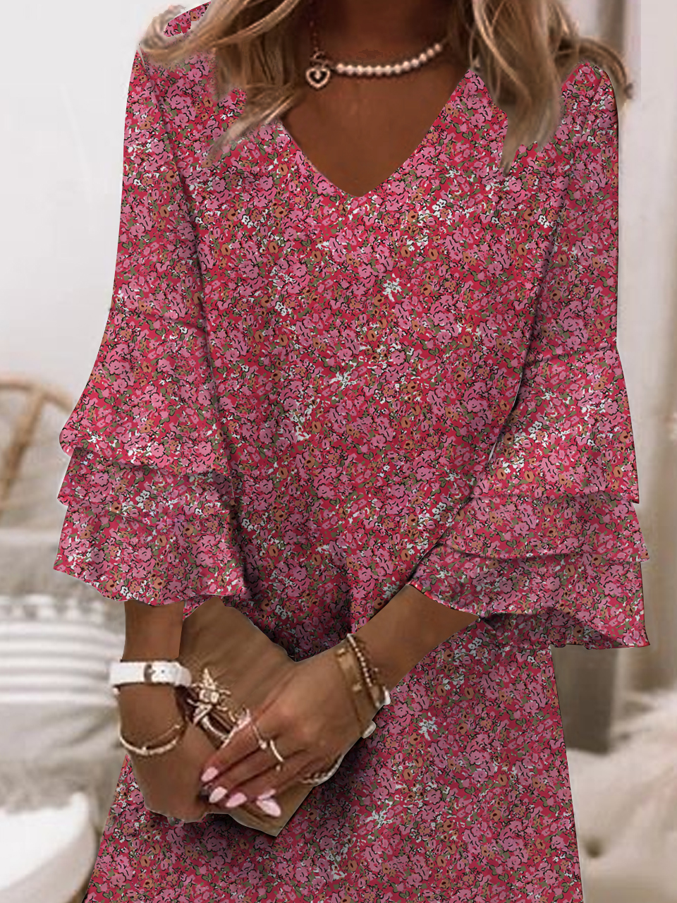 Floral Loosen V Neck Shorts