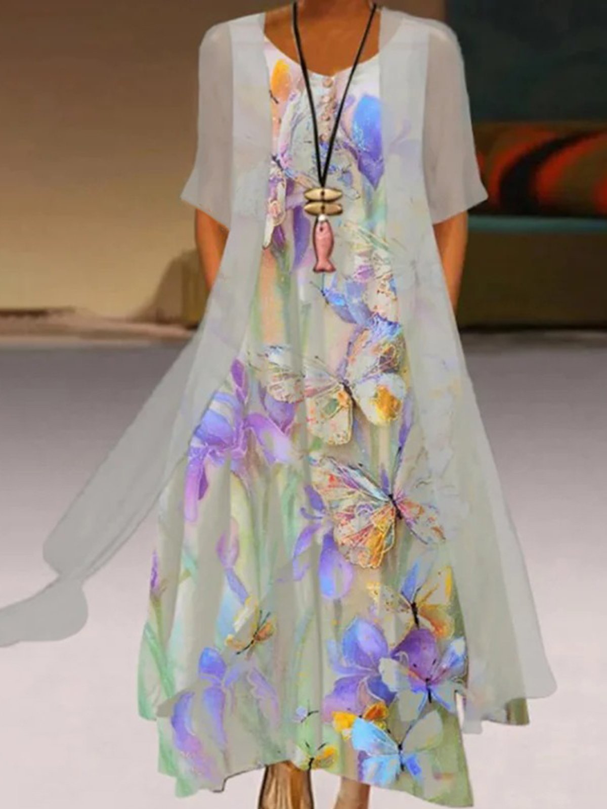 Chiffon Round Neck Maxi