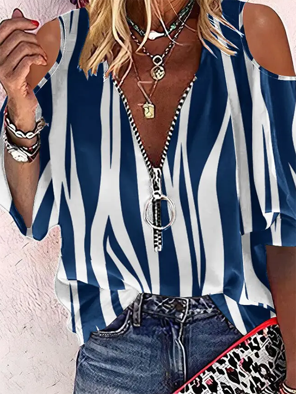 Loosen V Neck Striped Top