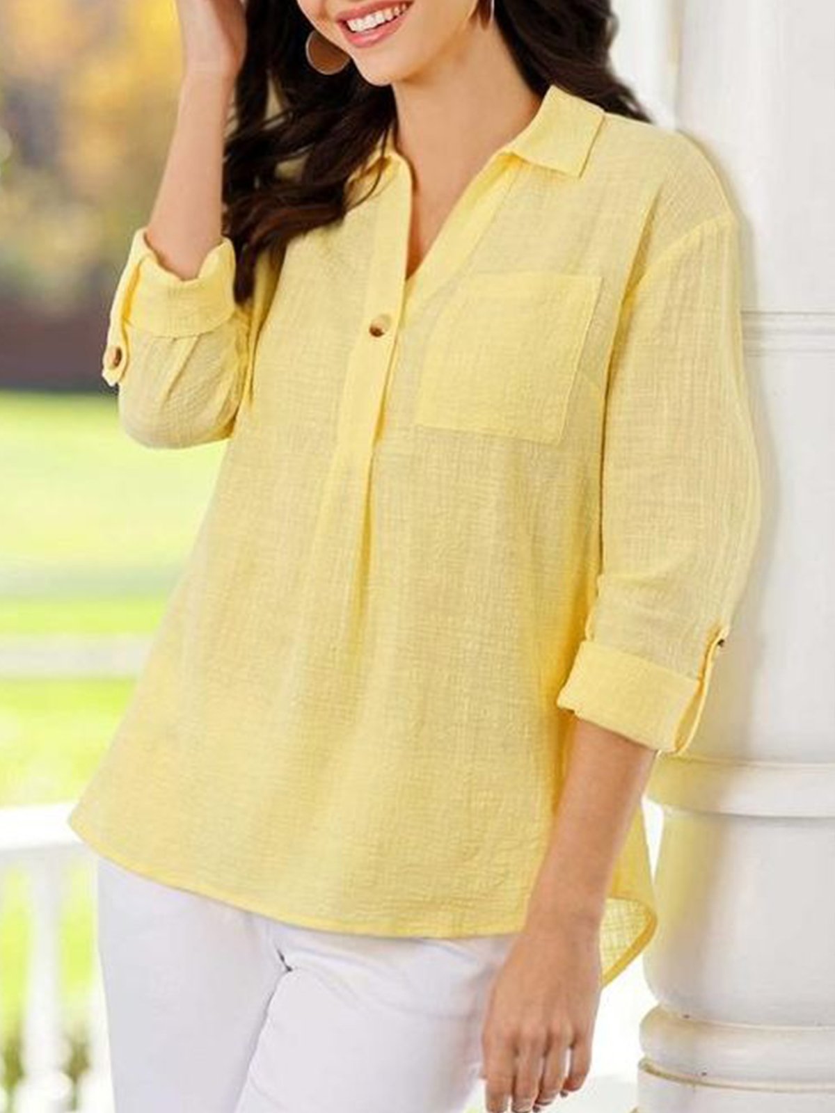 Casual Solid Cotton Blouses