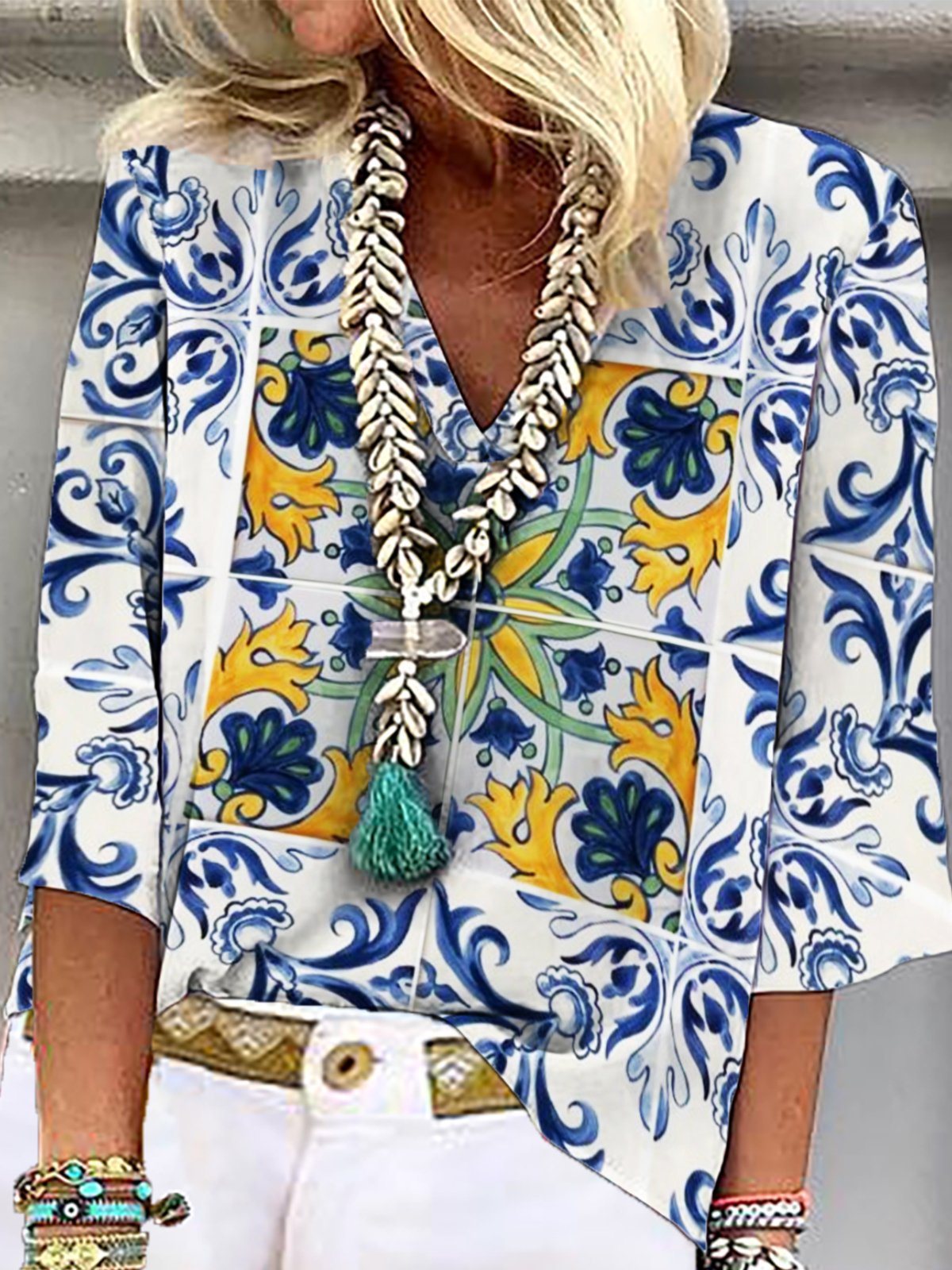 Casual V Neck Floral Top