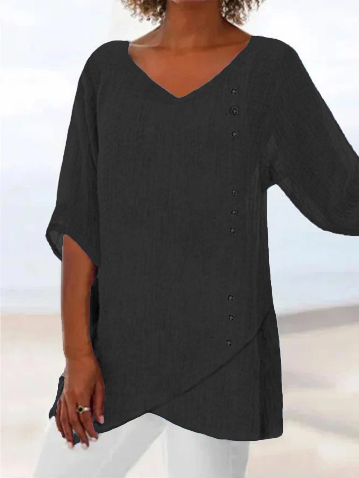Casual V Neck Plain Top