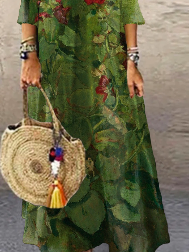 Jersey Loose Floral Square Neck Maxi