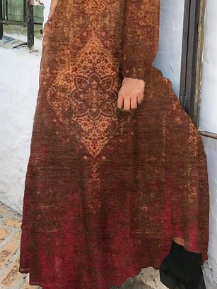 Crew Neck Jersey Casual Abstract Maxi