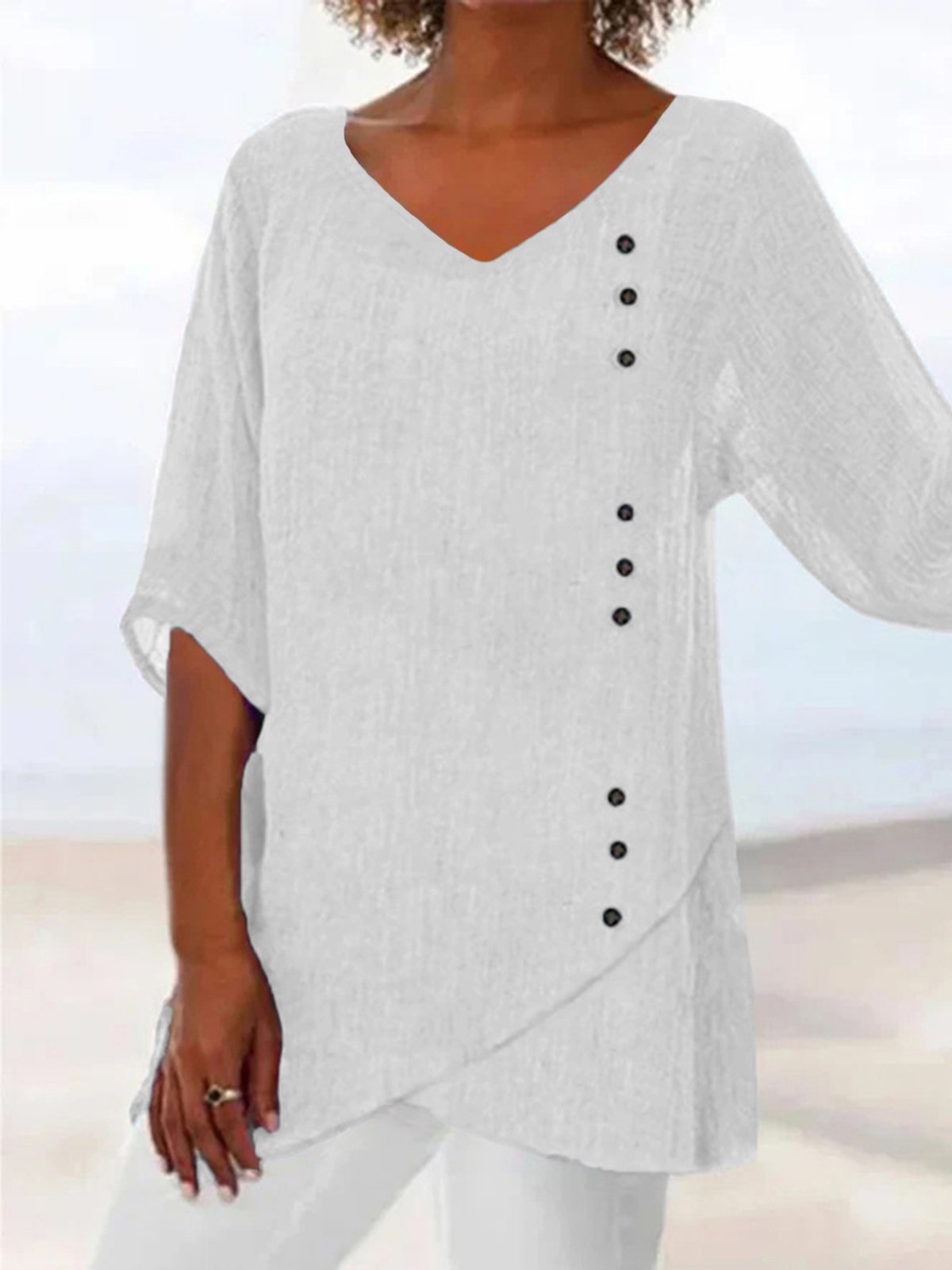 Casual V Neck Plain Top