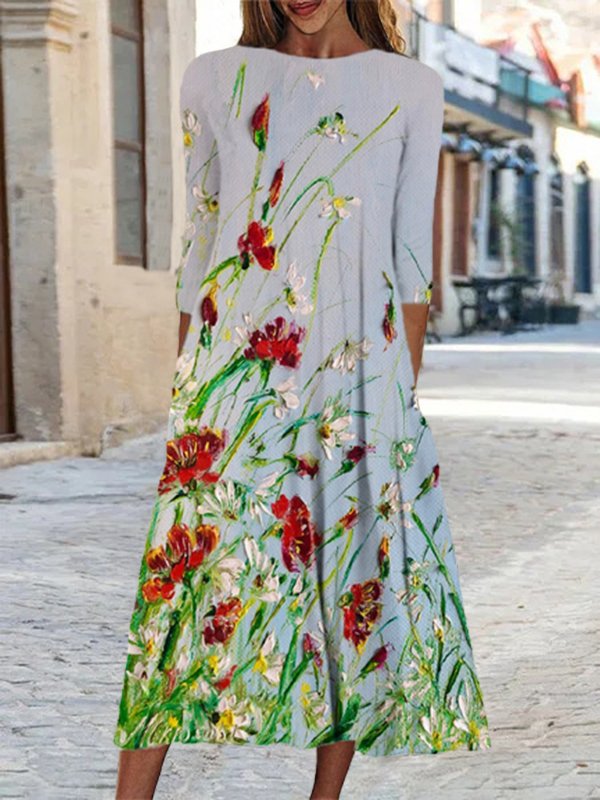 Loose Crew Neck Casual Midi
