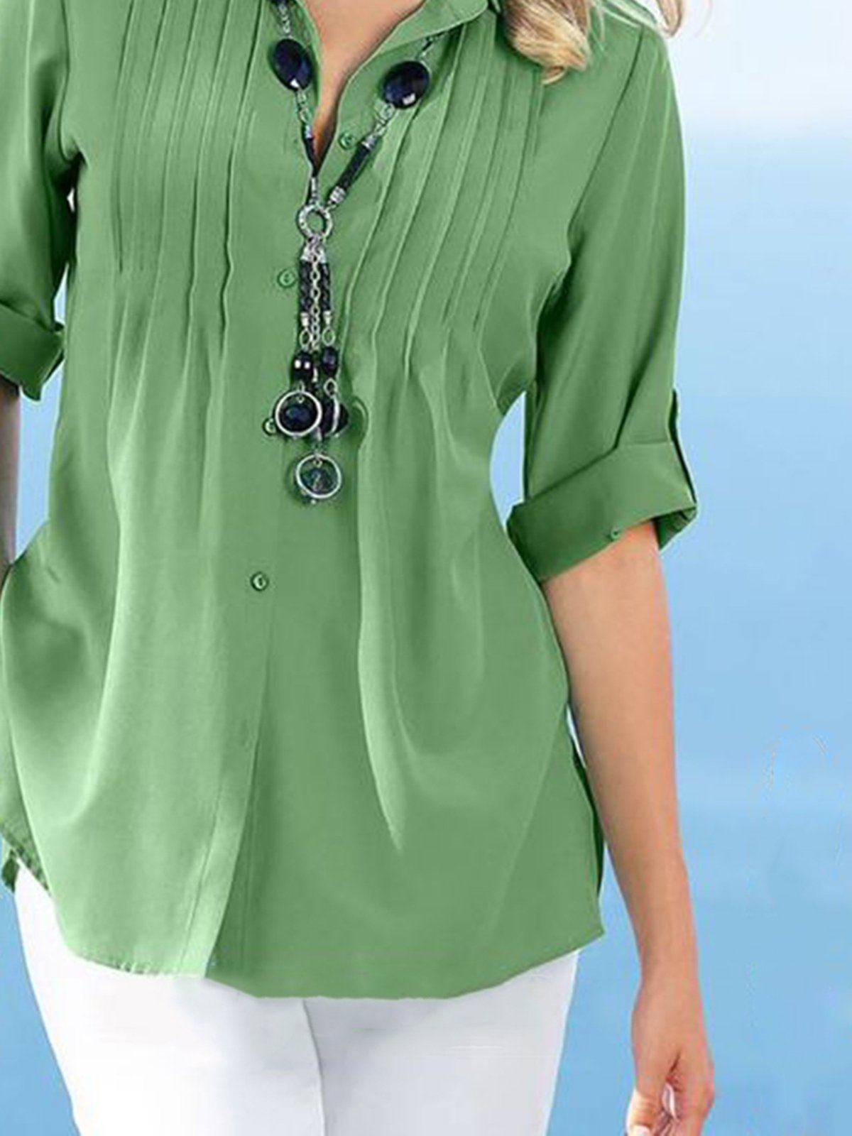 Casual Plain Autumn Lightweight Best Sell Long sleeve Regular H-Line Regular Size Blouse for Women