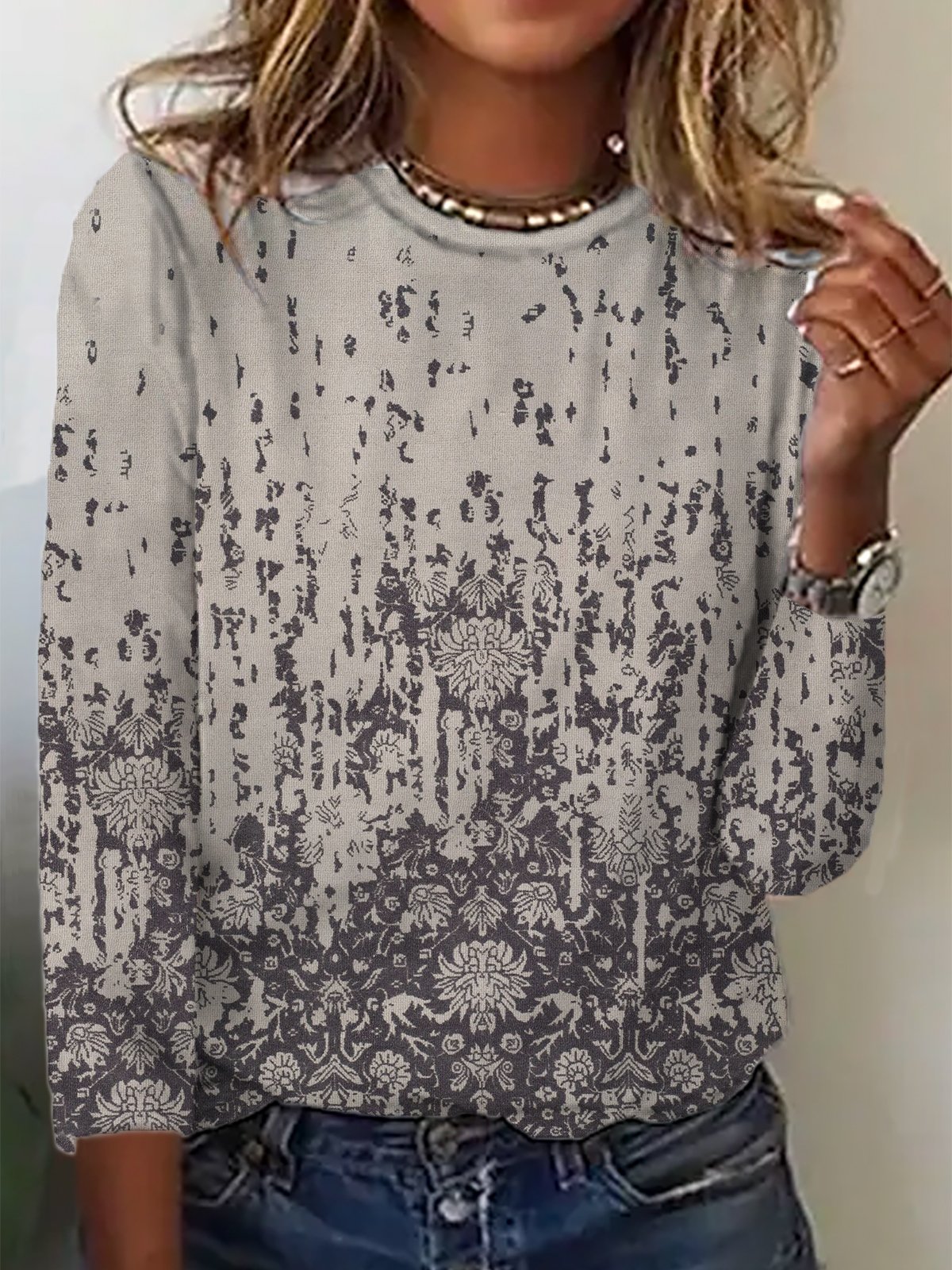 Casual Ethnic Autumn Daily Best Sell Long sleeve Crew Neck H-Line Regular Size T-shirt for Women