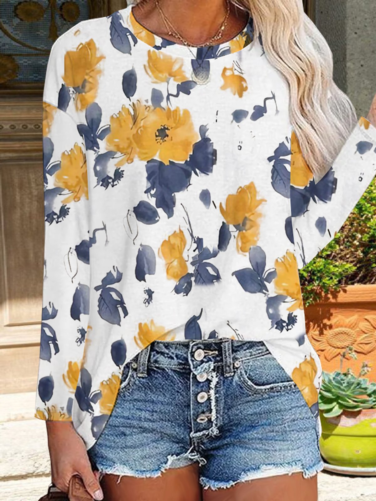 Jersey Floral Casual Loose T-shirt