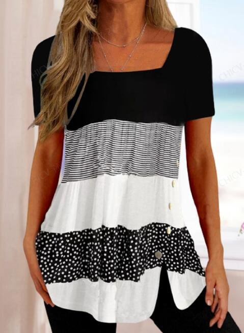 Jersey Loose Polka Dots Casual T-shirt