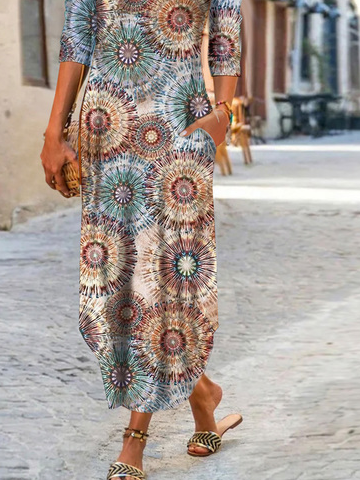 Geometric Casual Autumn Jersey Long 1 * Dress Standard Regular Medium Elasticity Dress for Women