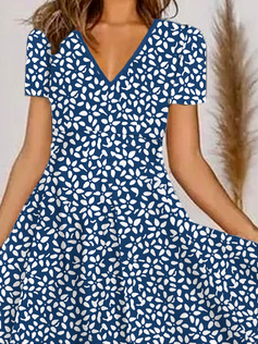 Women Casual Floral Summer Micro-Elasticity Loose Best Sell Short sleeve A-Line Regular Dress