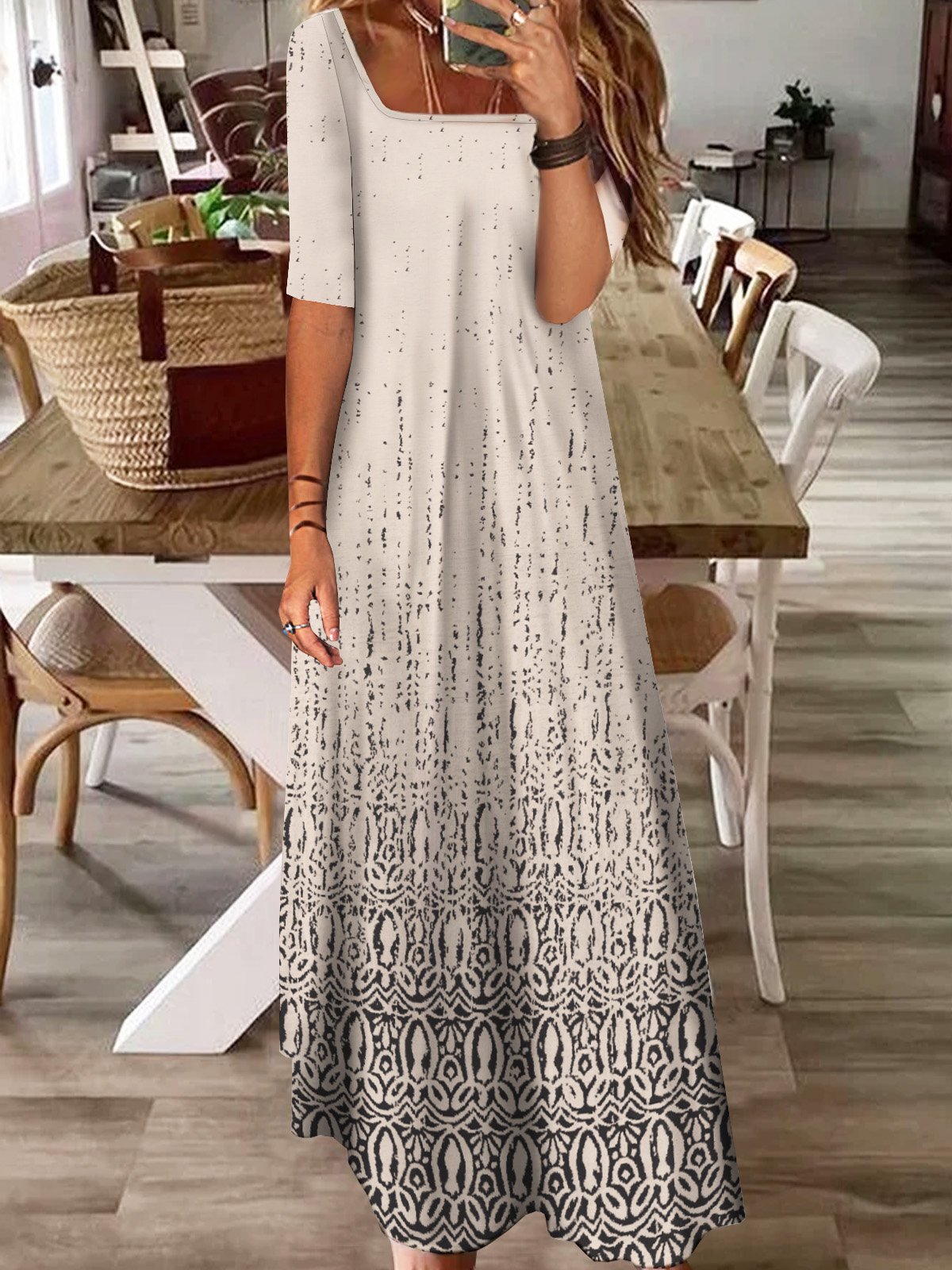 Women Vintage Ethnic Autumn Natural Daily Loose 1 * Dress Best Sell Half sleeve Dress