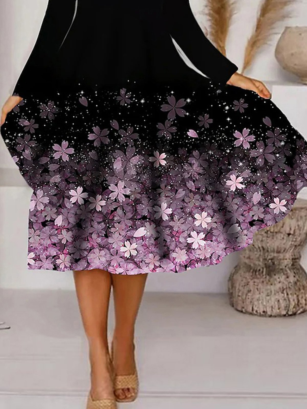 Women Casual Floral Autumn Natural Micro-Elasticity Daily Regular Fit Midi Best Sell Dress