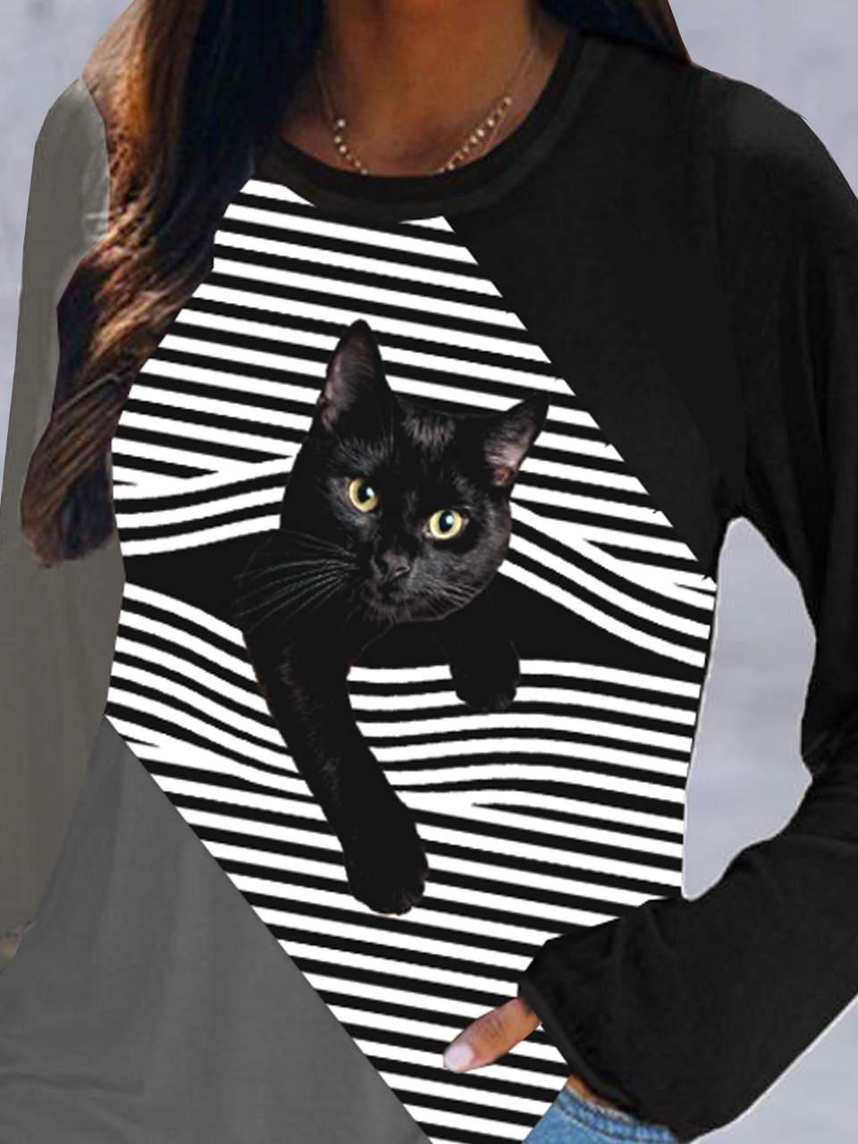 Women Casual Animal Autumn Micro-Elasticity Daily Loose Jersey Long sleeve Regular Size T-shirt