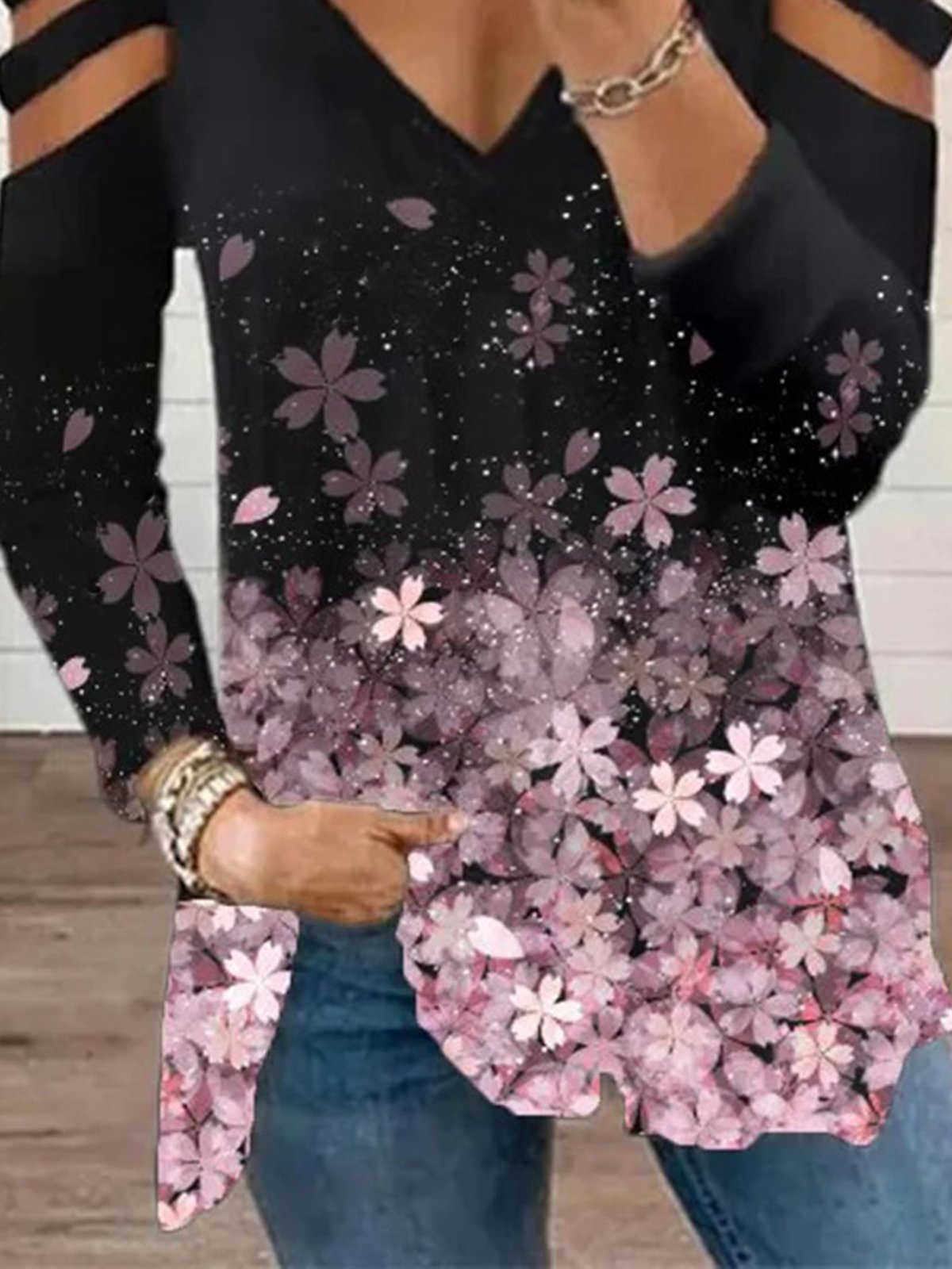 Women Casual Floral Autumn Micro-Elasticity Daily Hot List Long sleeve Regular Regular Size T-shirt