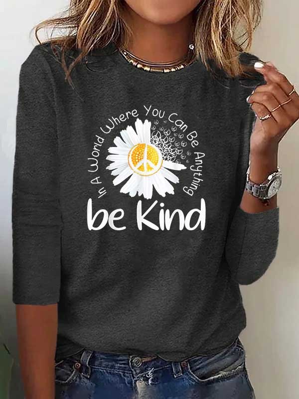 Casual Autumn Daisy Micro-Elasticity Loose Jersey Crew Neck H-Line Regular T-shirt for Women