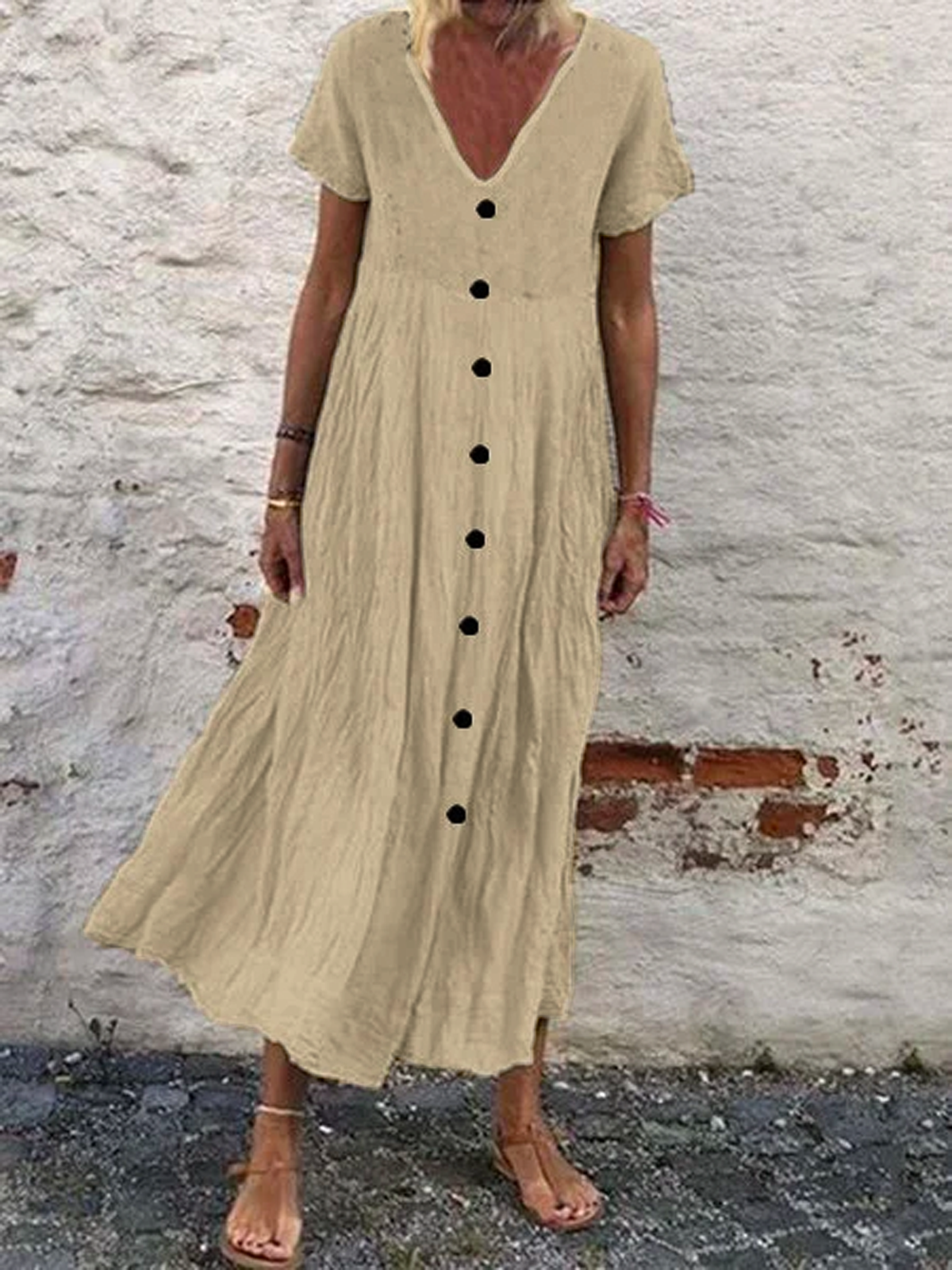 Casual Plain Cotton Boho Dress