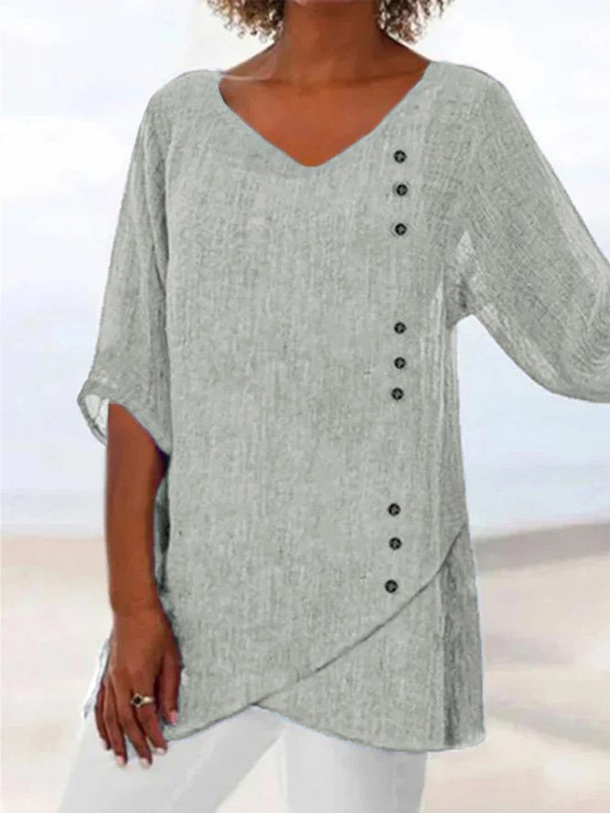 Casual V Neck Plain Top