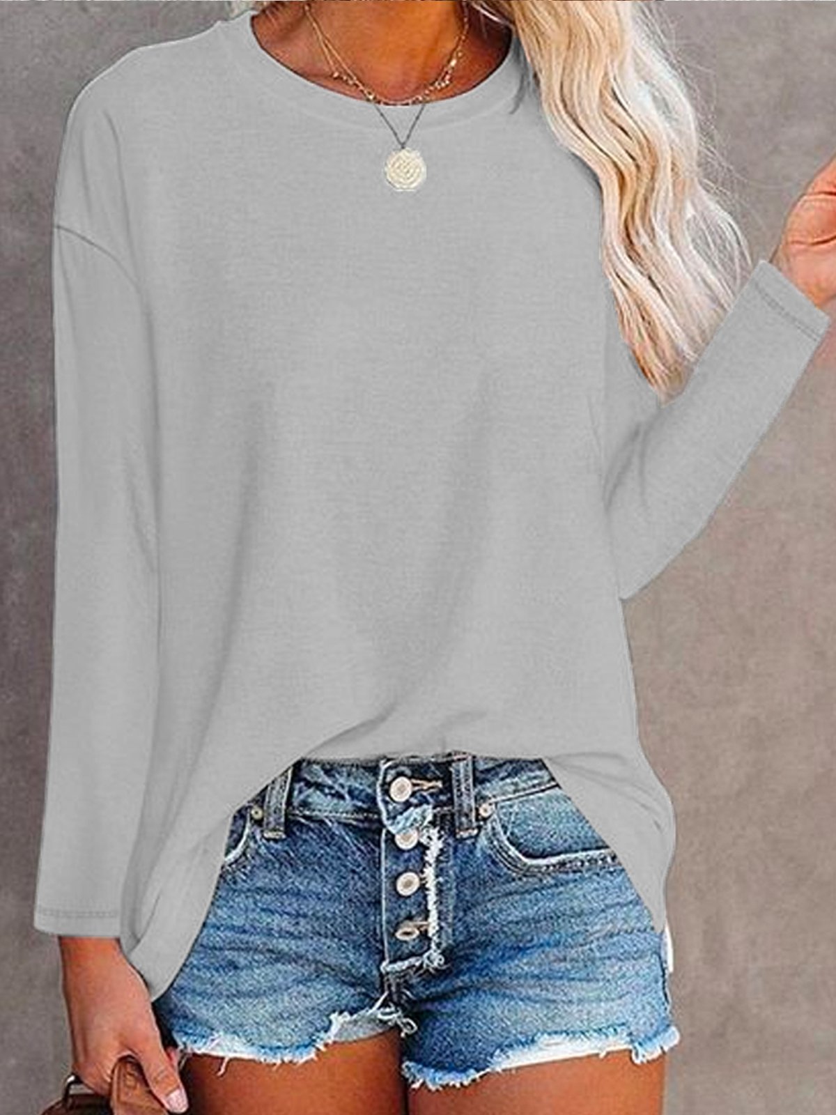 Plain Crew Neck Loose T-shirt