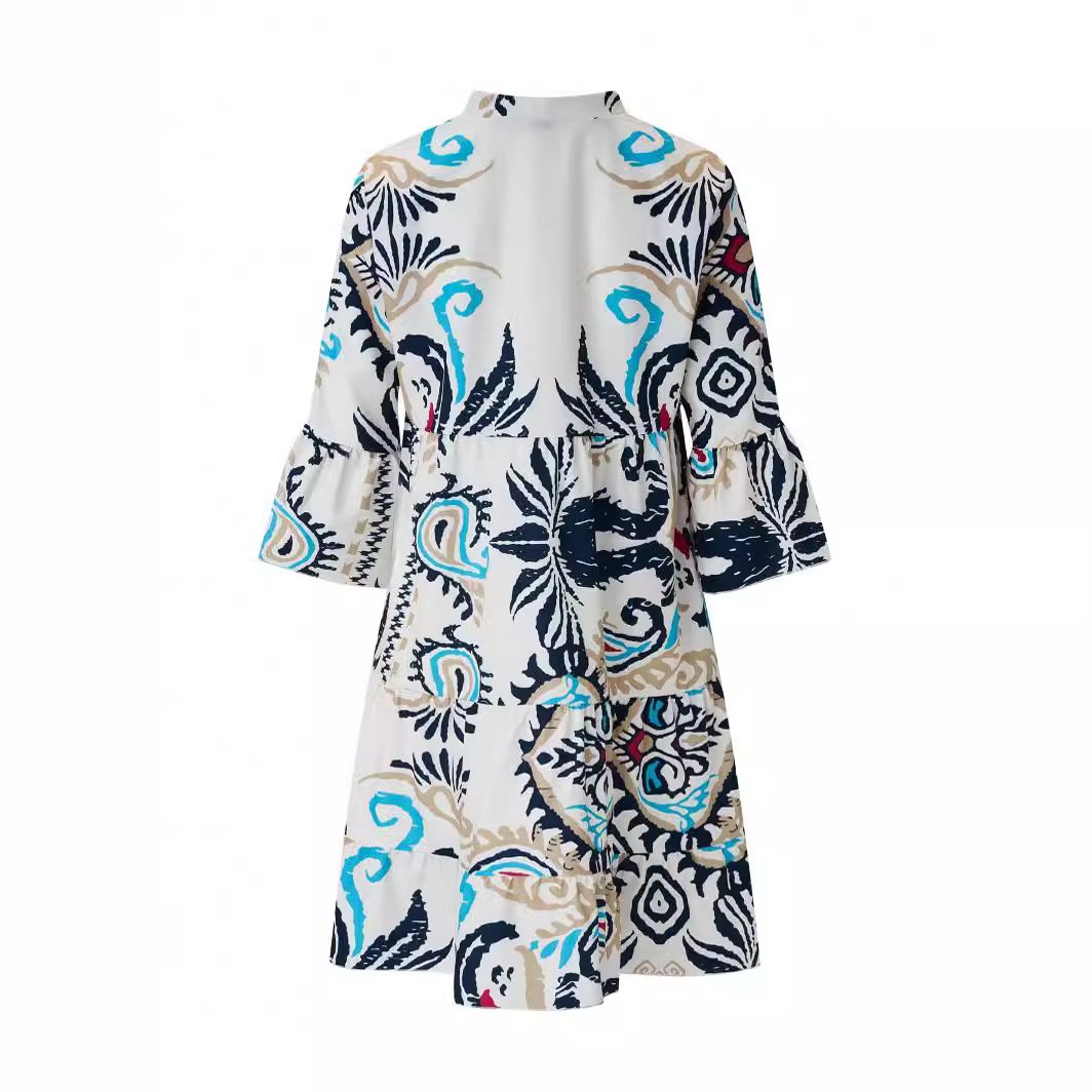 Regular Fit Ethnic Casual V Neck Dress With No