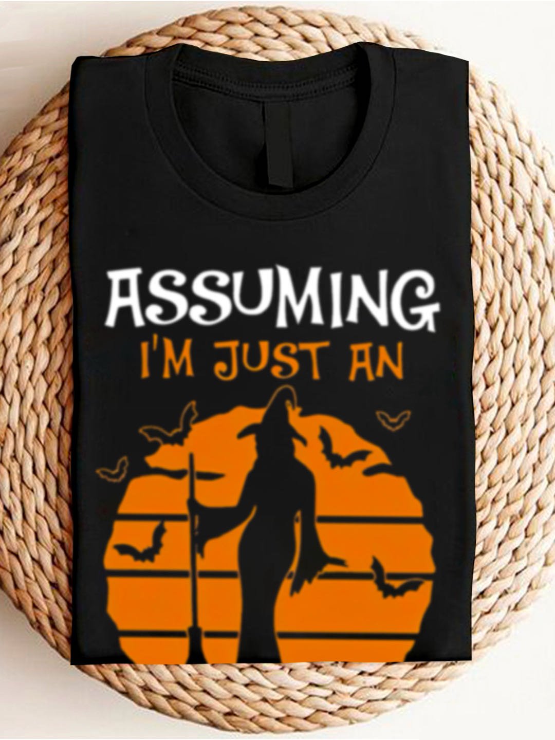 Assuming Im Just An Old Lady Print Crew Neck witch	Halloween T-Shirt