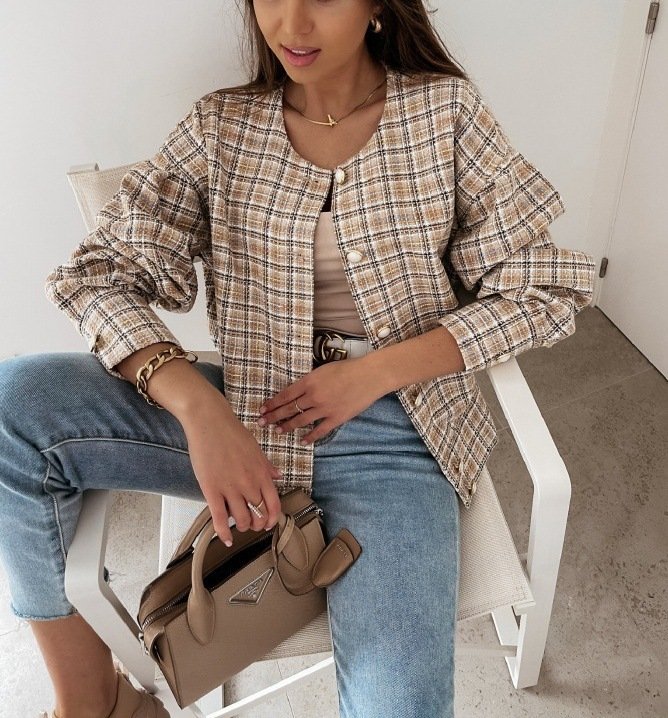 Plaid Others Zipper Casual Jacket
