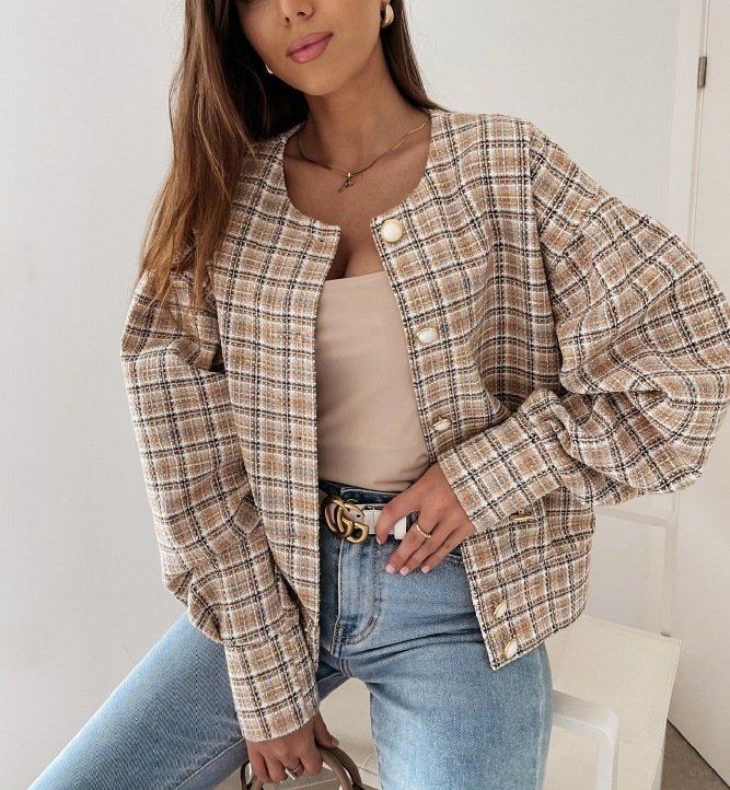 Plaid Others Zipper Casual Jacket