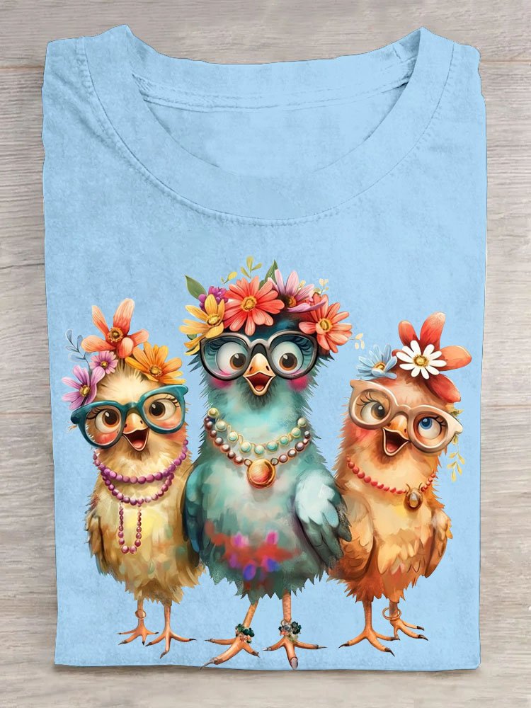 Funny Chicken Printed Casual Loose T-Shirt