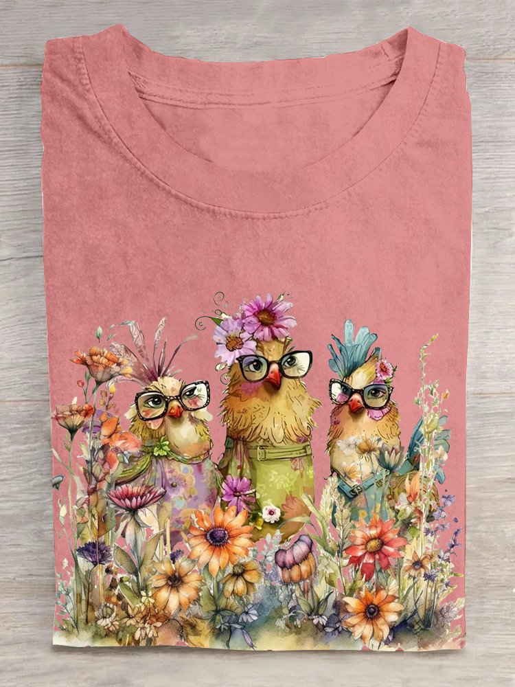 Crew Neck Loose Casual Chicken T-Shirt