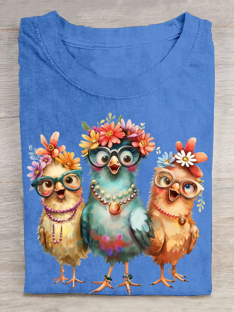 Funny Chicken Printed Casual Loose T-Shirt