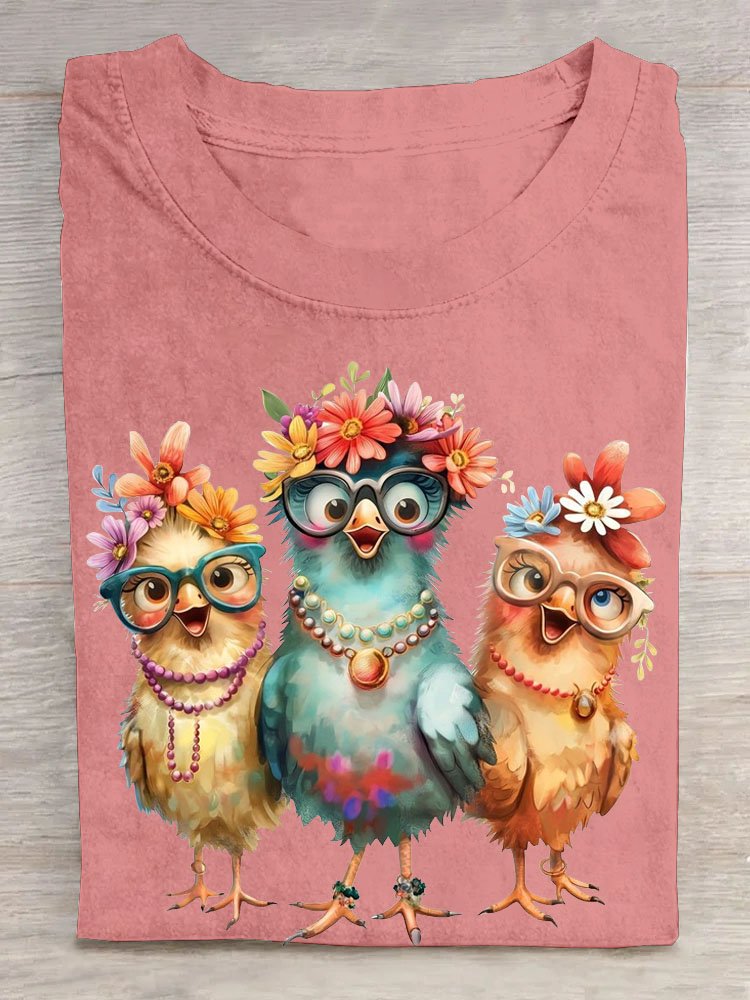 Funny Chicken Printed Casual Loose T-Shirt