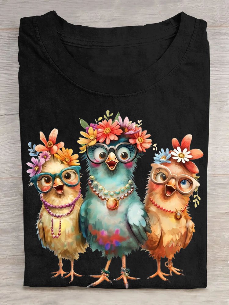 Funny Chicken Printed Casual Loose T-Shirt