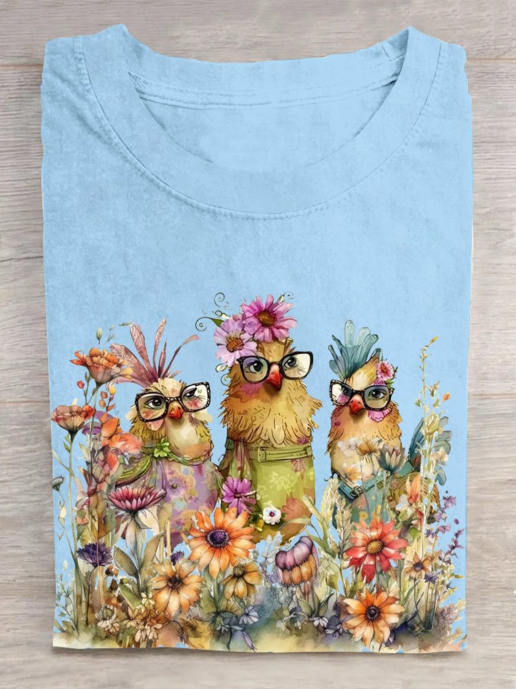 Crew Neck Loose Casual Chicken T-Shirt