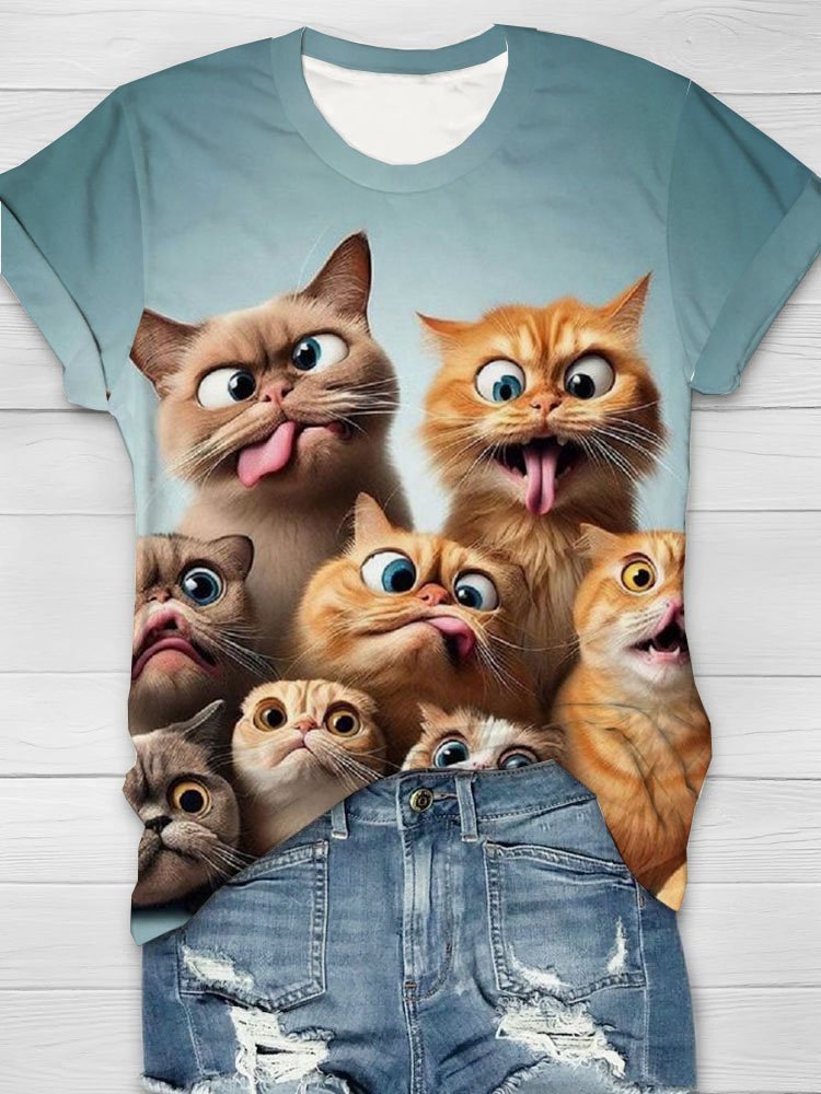 Funny Cat Printed Casual T-shirt