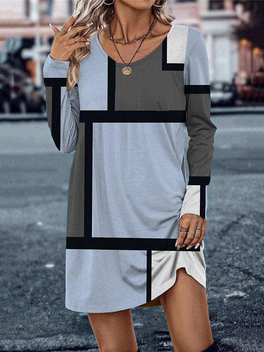 Jersey Geometric Casual Dress With No