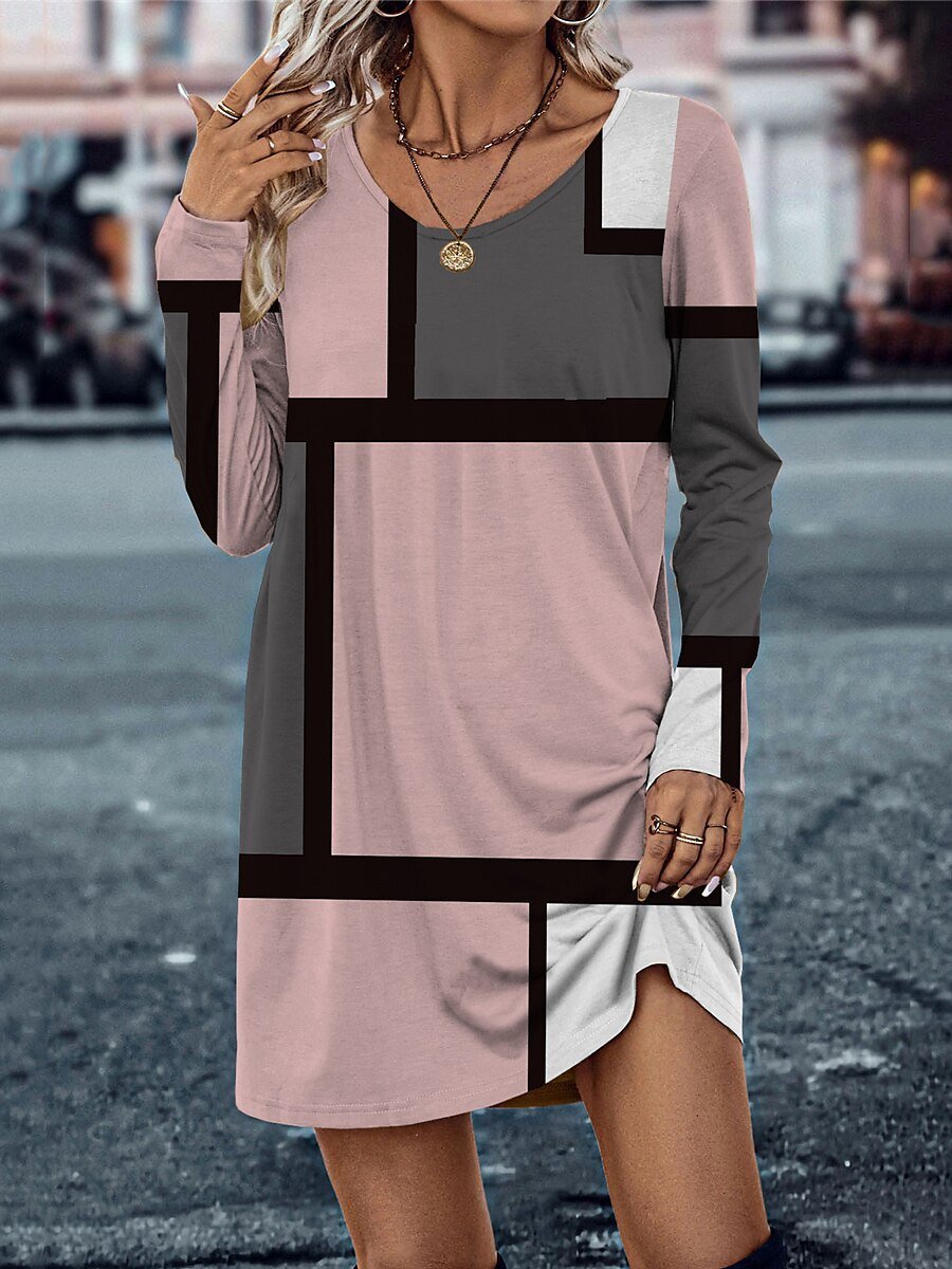 Jersey Geometric Casual Dress With No