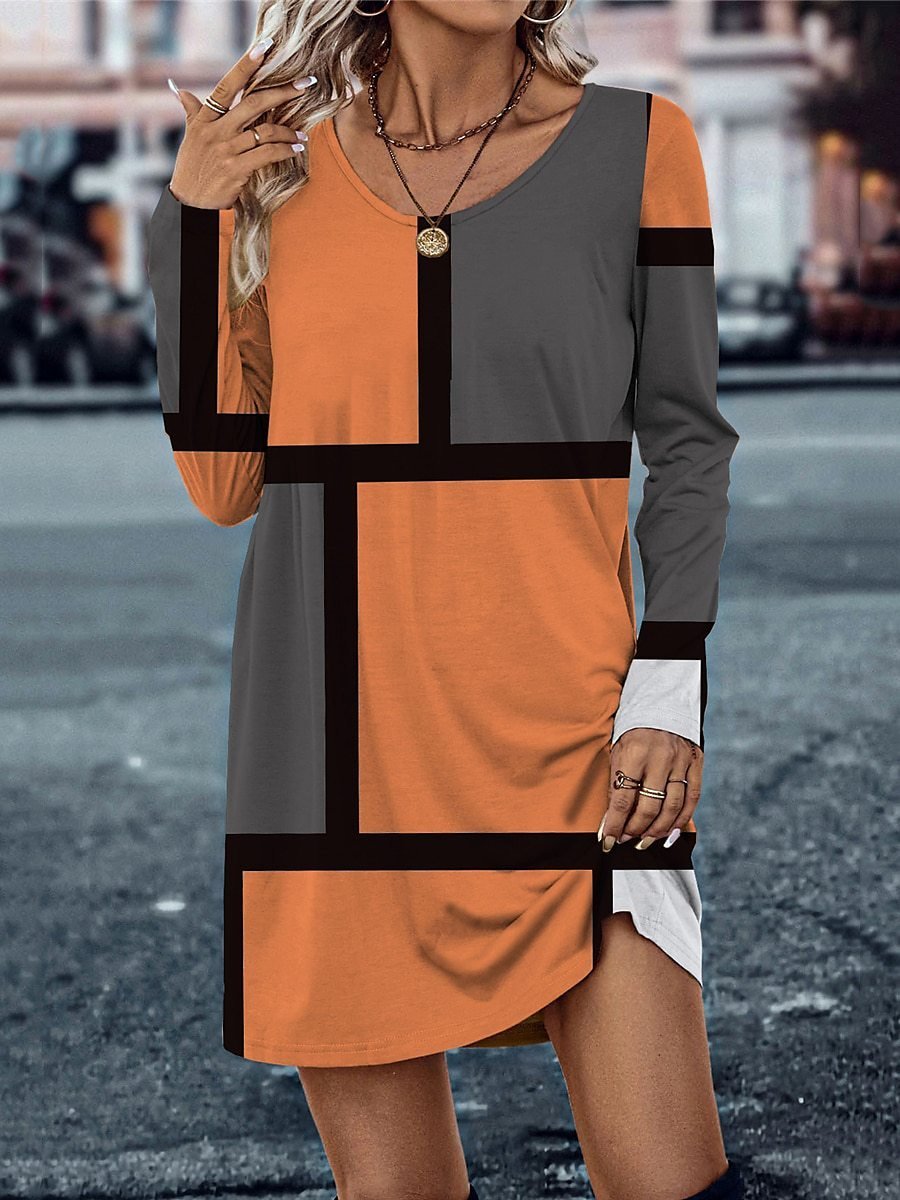 Jersey Geometric Casual Dress With No
