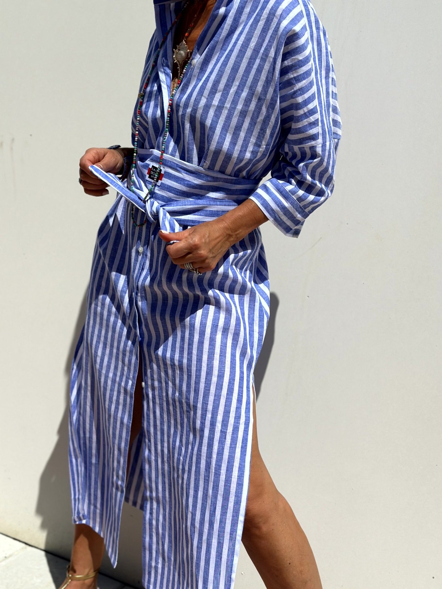 Casual Shirt Collar Regular Fit Striped Dress With No