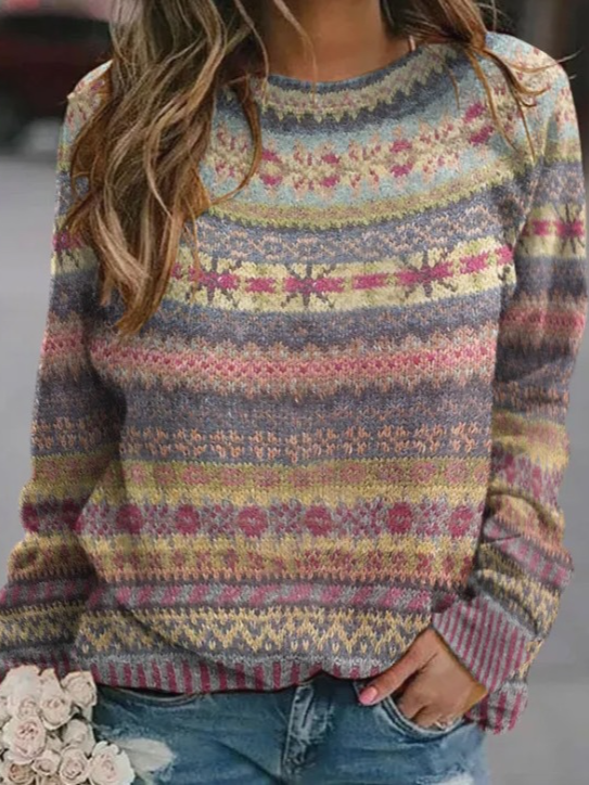 Casual Loose Yarn/Wool Yarn Color Block Sweater