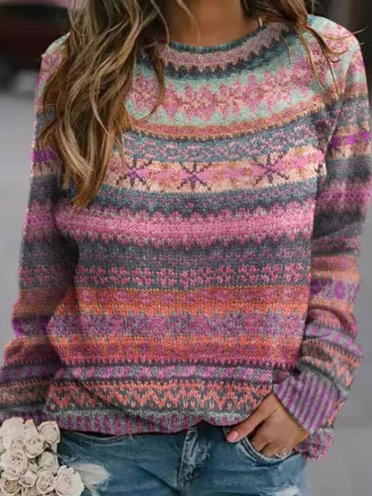 Casual Loose Yarn/Wool Yarn Color Block Sweater