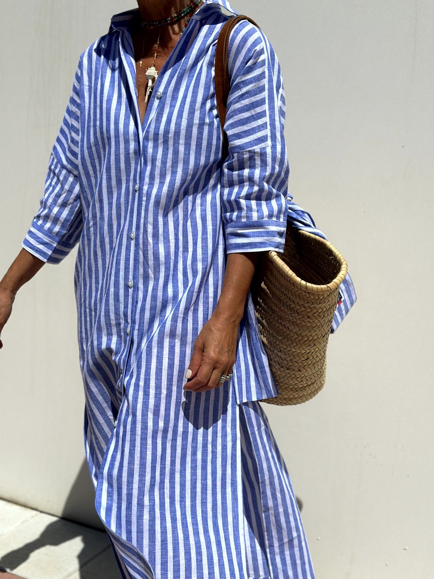 Casual Shirt Collar Regular Fit Striped Dress With No